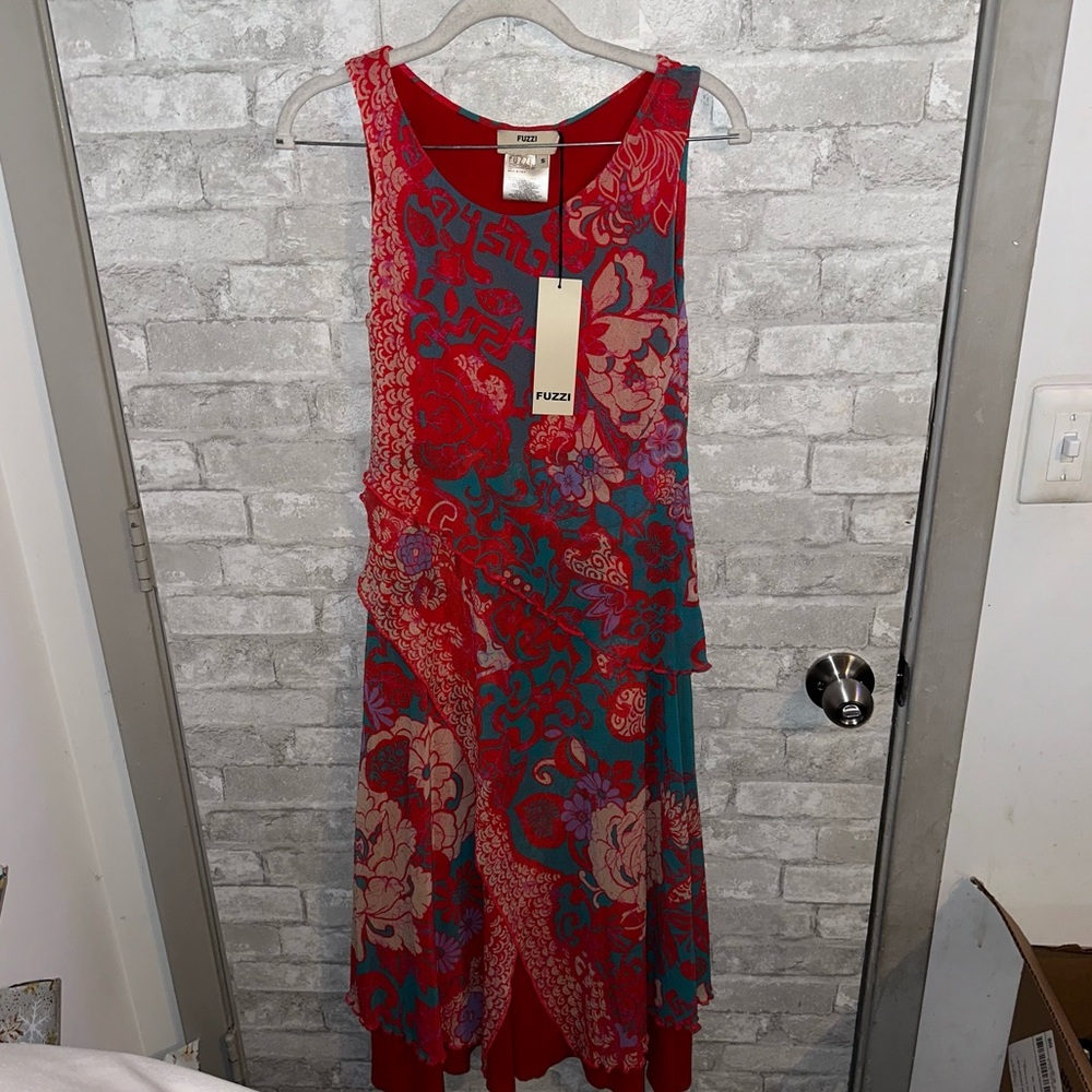 Nwt Fuzzi floral print mutlcolor layered dress sz S #P2